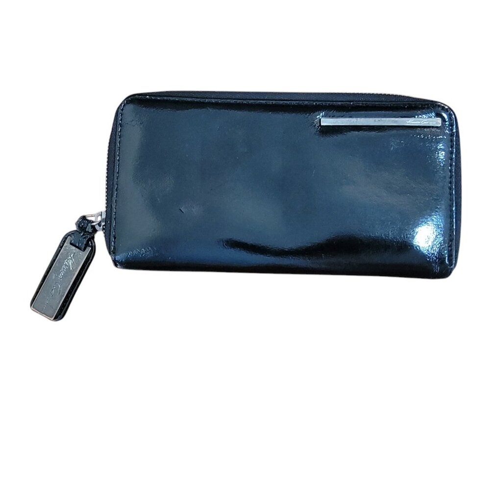 Kenneth Cole New York Black Patent Leather Clutch Purse Wallet - Picture 1 of 13